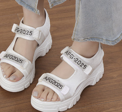 Ortho Welt Wedge Heel Sandals With Rhinestones