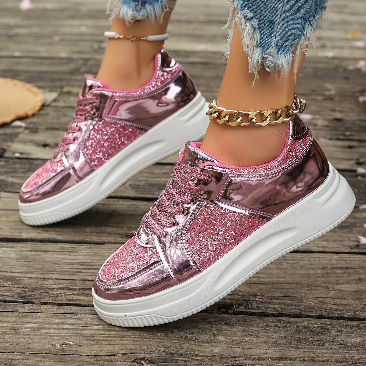 Ortho Welt Unique Sequined Lace-Up Flat Shoes