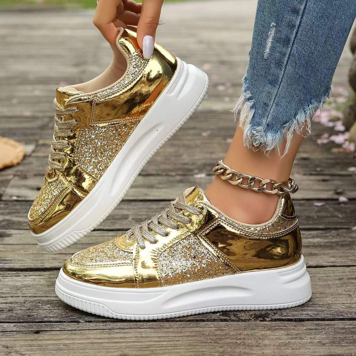 Ortho Welt Unique Sequined Lace-Up Flat Shoes