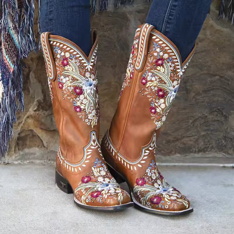 Ortho Welt Cowgirl Boots - Floral Embroidery & Orthopedic Sole
