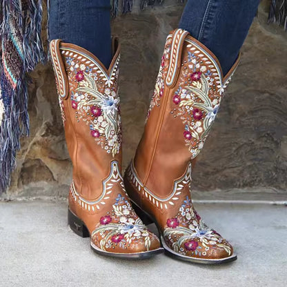 Ortho Welt Cowgirl Boots - Floral Embroidery & Orthopedic Sole