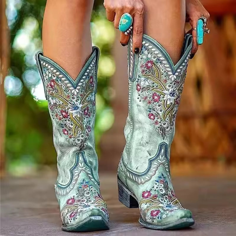 Ortho Welt Cowgirl Boots - Floral Embroidery & Orthopedic Sole