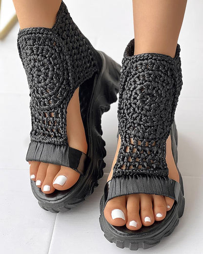 Ortho Welt Orthopedic Knit Platform Sandals - Breathable Cut-Outs