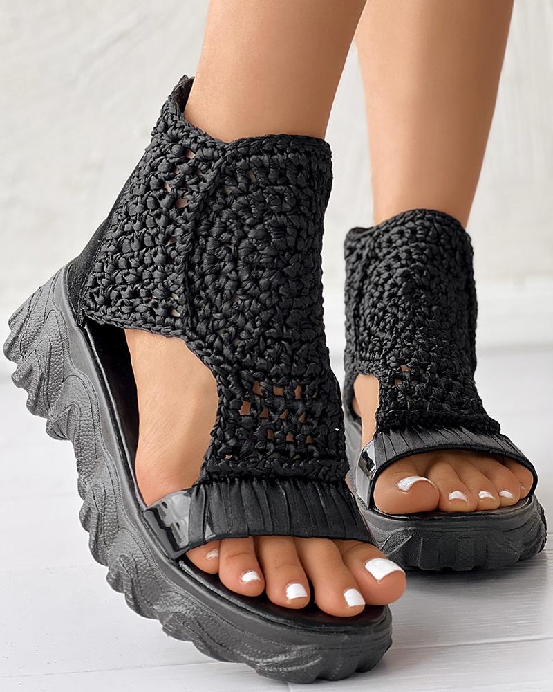 Ortho Welt Orthopedic Knit Platform Sandals - Breathable Cut-Outs