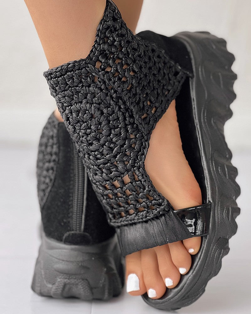 Ortho Welt Orthopedic Knit Platform Sandals - Breathable Cut-Outs