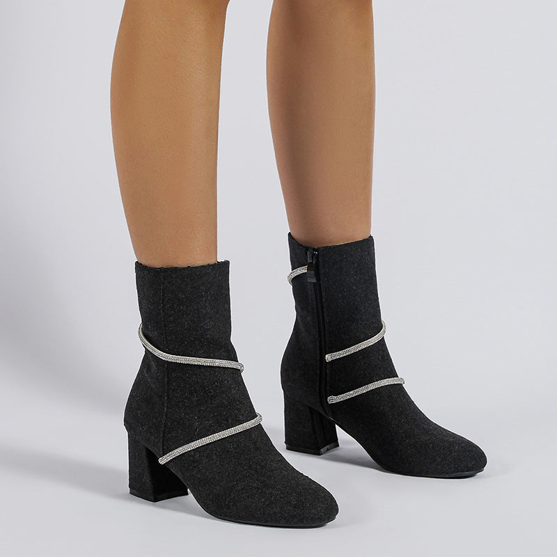 Ortho Welt Mid-Heel Boots With Rhinestone Chain - Unique And Elegant