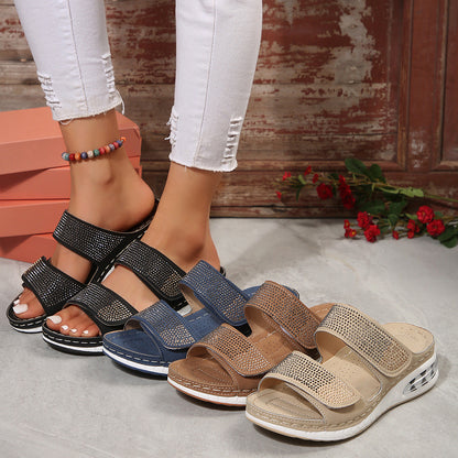 Ortho Welt Unique Wedge Sandals With Rhinestones For Summer