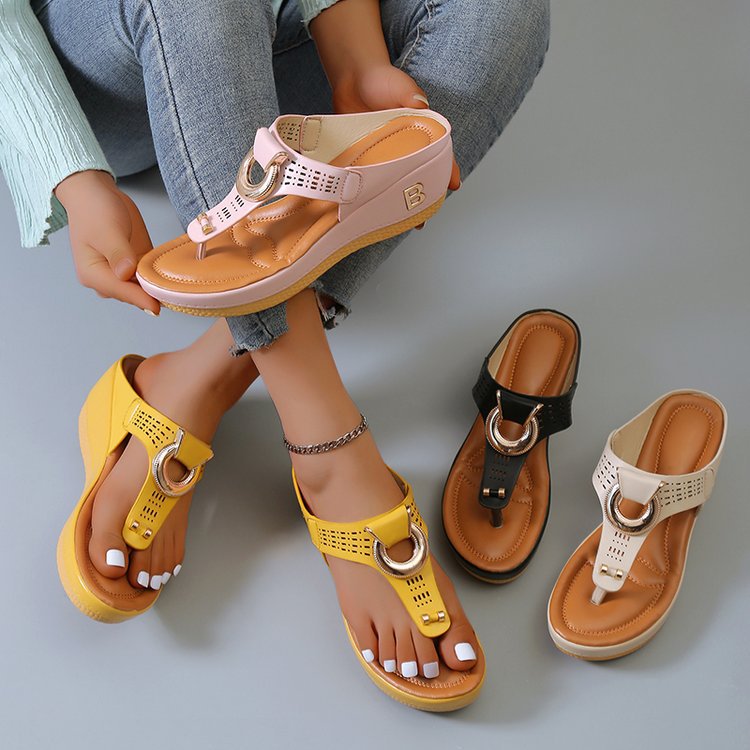 Ortho Welt High Heel Thong Sandals With Metallic Decorations