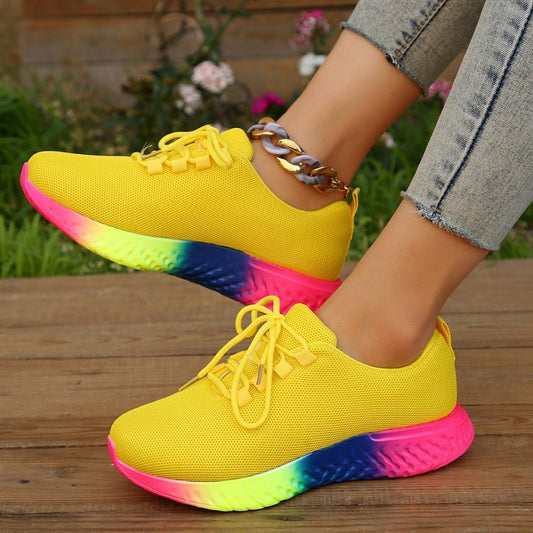 Ortho Welt Lace-Up Mesh Shoes With Rainbow Sole