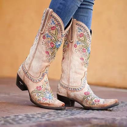 Ortho Welt Cowgirl Boots - Floral Embroidery & Orthopedic Sole