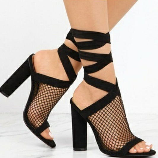 Ortho Welt High Heels Sandalen - Mesh & Blockabsatz