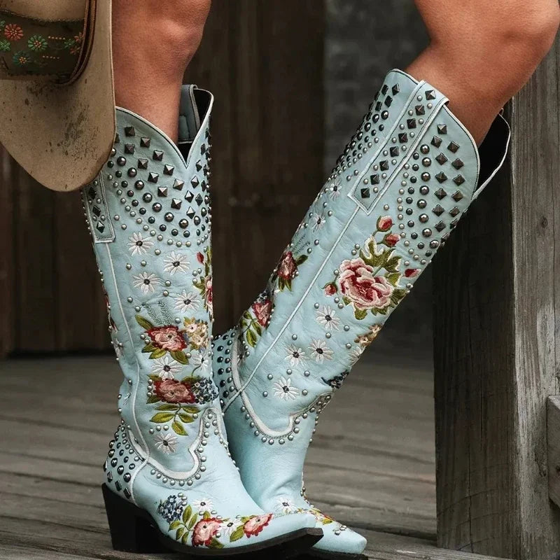 Ortho Welt Floral Studded Orthopedic Pointed Toe Boots