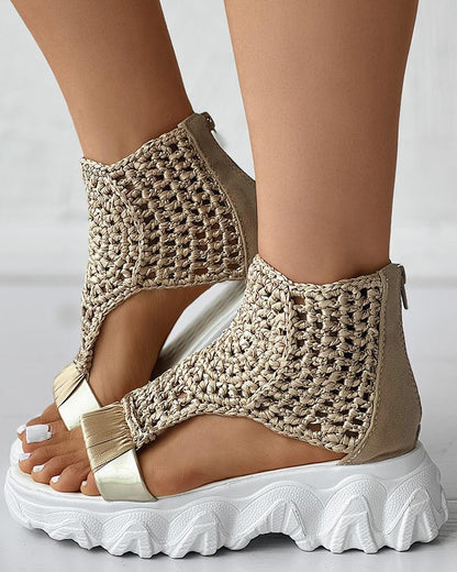 Ortho Welt Orthopedic Knit Platform Sandals - Breathable Cut-Outs