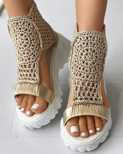 Ortho Welt Orthopedic Knit Platform Sandals - Breathable Cut-Outs