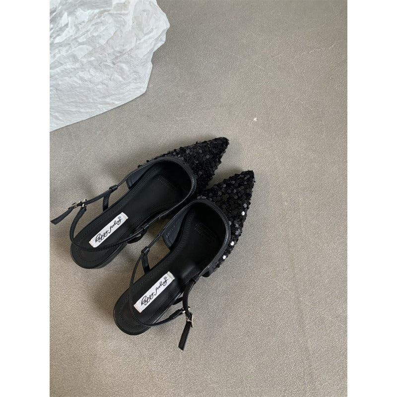 Ortho Welt Silver Sequined Pumps - Unique French Style