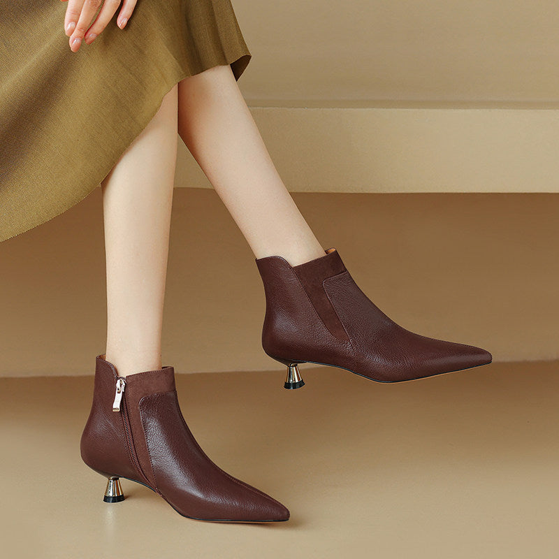 Ortho Welt Genuine Leather Ankle Boots With A Kitten Heel, Unique Elegance