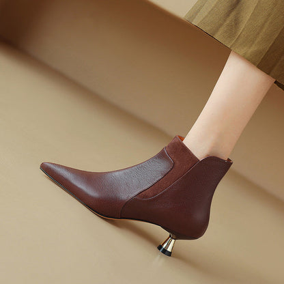 Ortho Welt Genuine Leather Ankle Boots With A Kitten Heel, Unique Elegance