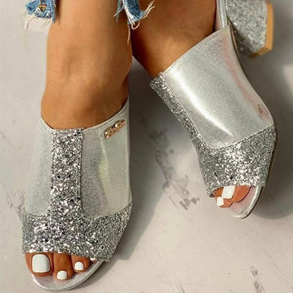 Ortho Welt Damen-Sandalen Blockabsatz Glitzer Orthopedic