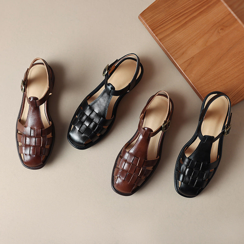 Ortho Welt Low-Heeled Open Sandals - Unique Vintage Style