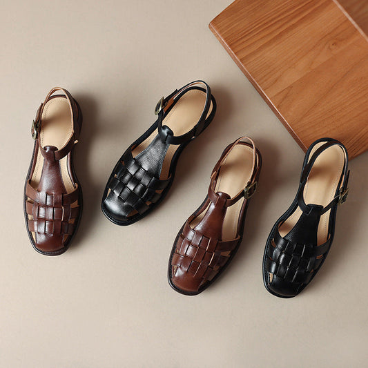 Ortho Welt Low-Heeled Open Sandals - Unique Vintage Style