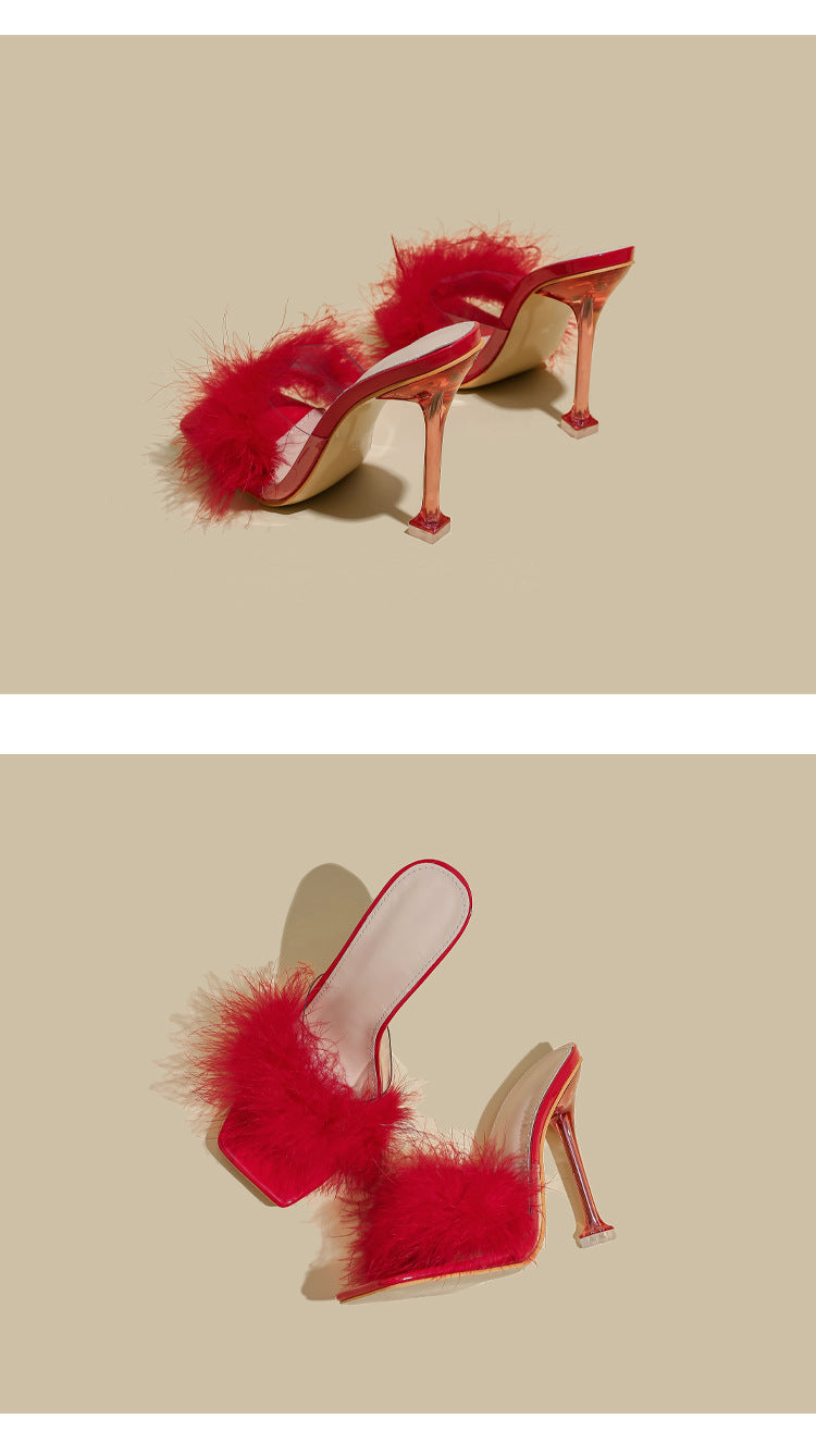 Ortho Welt Crystal And Fur Stiletto Heel Sandals