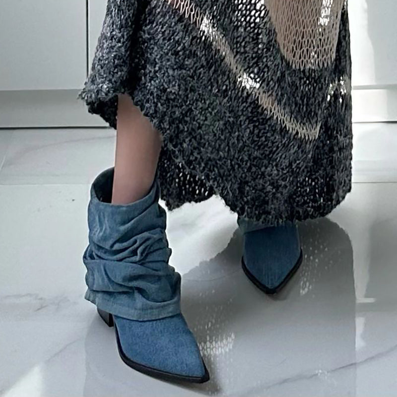 Ortho Welt Pleated Denim Boots - Orthopedic Thick Sole