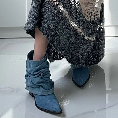 Ortho Welt Pleated Denim Boots - Orthopedic Thick Sole