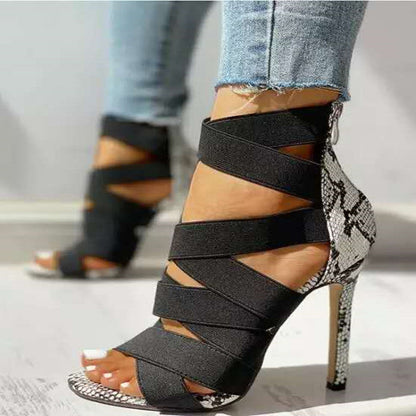 Ortho Welt Snake Print Stiletto Sandals With Criss-Cross Straps