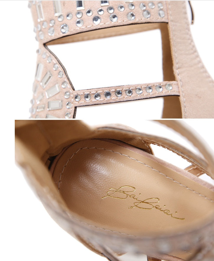 Ortho Welt Rhinestone High-Heeled Sandals - Unique Elegance