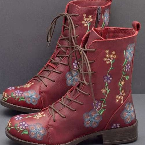 Ortho Welt Orthopedic Boots - Embroidered Square Heel