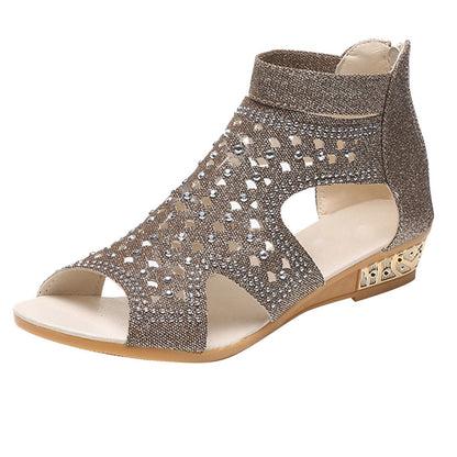 Ortho Welt Summer Rhinestone Sandals With A Unique Back Zip Design