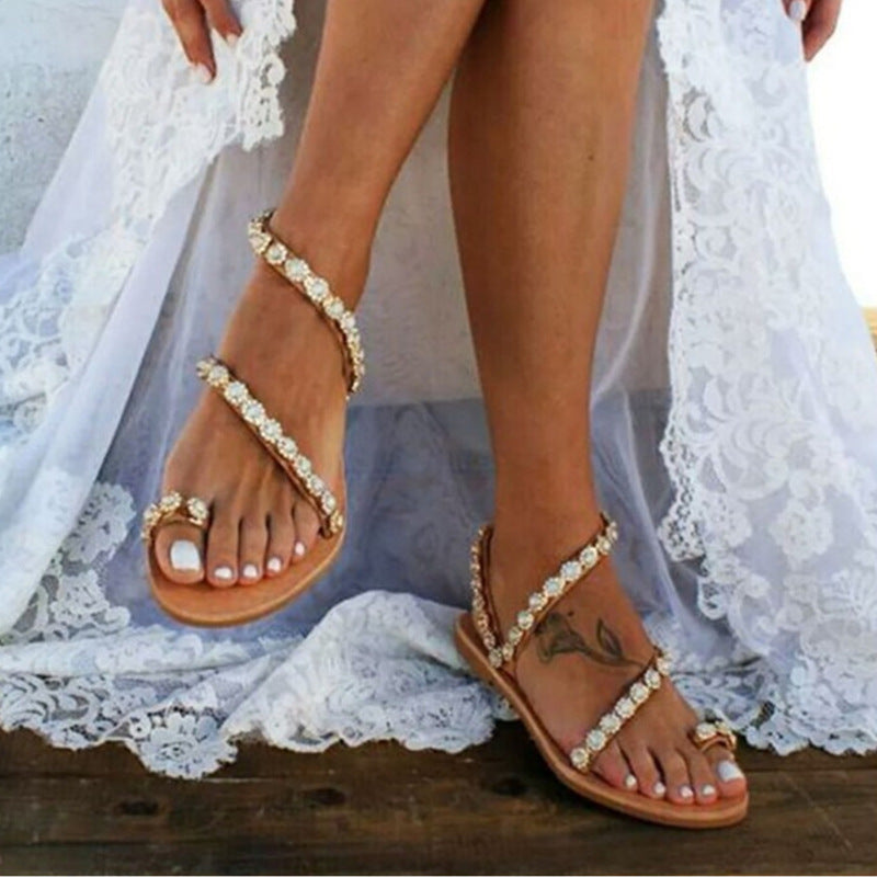 Ortho Welt Boho Mule Sandals With Rhinestones - Unique Elegance