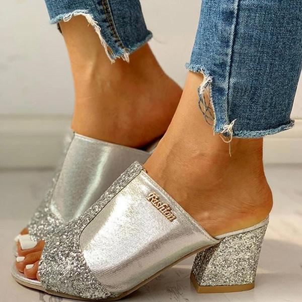 Ortho Welt Damen-Sandalen Blockabsatz Glitzer Orthopedic