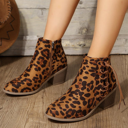 Ortho Welt Leopard Boots - Orthopedic Side Strap Comfort