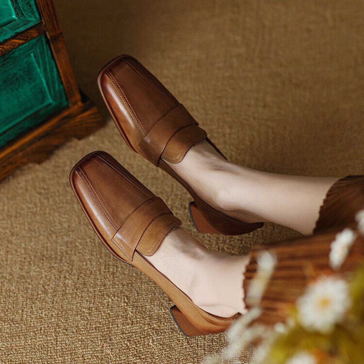 Ortho Welt Low-Cut Shoes With Thick, Square Heels - Unique Elegance