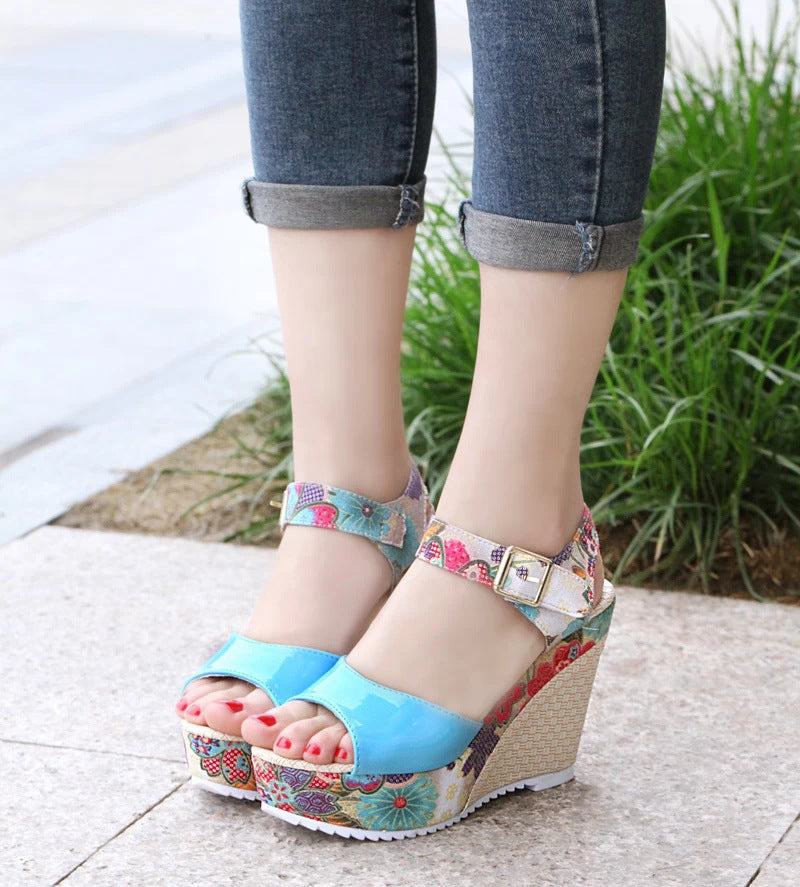 Ortho Welt Floral Heeled Sandals - Unique Elegance