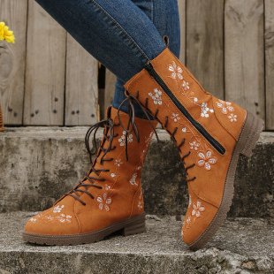 Ortho Welt Orthopedic Boots - Embroidered Square Heel