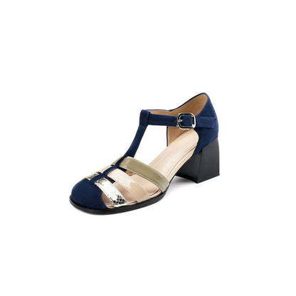 Ortho Welt Elegant Leather Sandals With A Chunky Heel And A Single Buckle