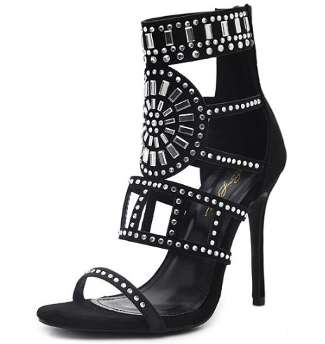 Ortho Welt Rhinestone High-Heeled Sandals - Unique Elegance