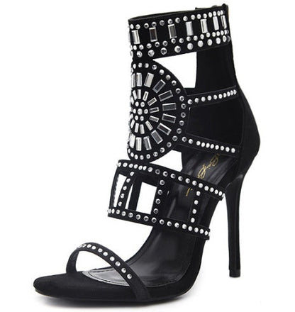 Ortho Welt Rhinestone High-Heeled Sandals - Unique Elegance