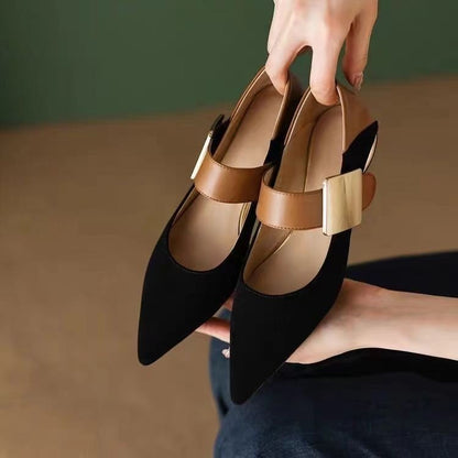Ortho Welt Chunky Heels With Metal Buckle And Colorblock