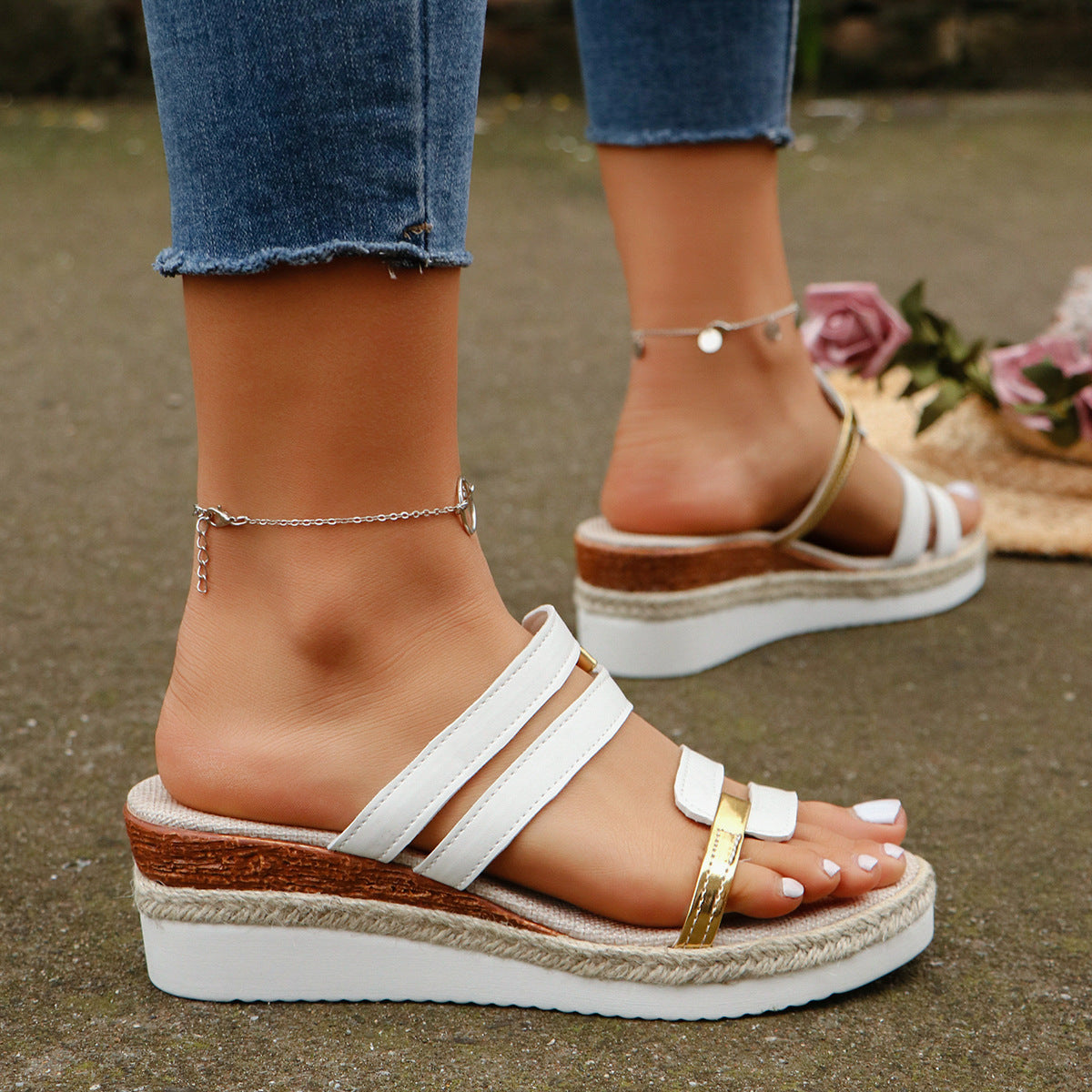 Ortho Welt Unique Colorblock Wedge Sandals For Summer -