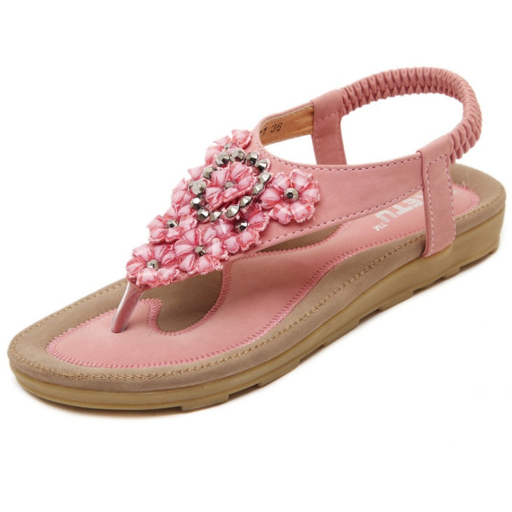 Ortho Welt Summer Sandals With Rhinestones And Flowers - Plus Size