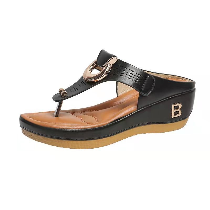 Ortho Welt High Heel Thong Sandals With Metallic Decorations