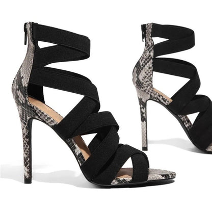 Ortho Welt Snake Print Stiletto Sandals With Criss-Cross Straps