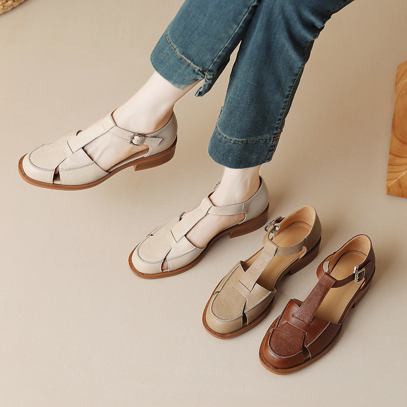 Ortho Welt Retro Flat Sandals With Hollow Toe Box