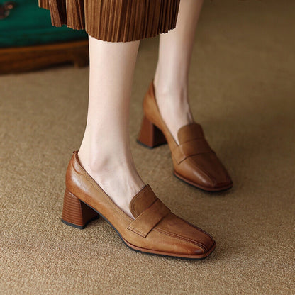 Ortho Welt Low-Cut Shoes With Thick, Square Heels - Unique Elegance