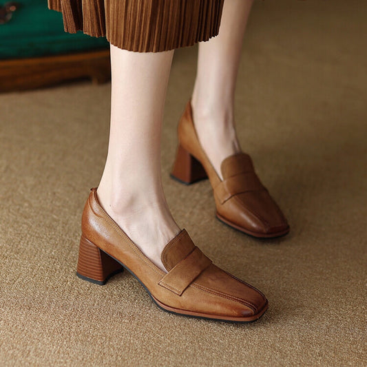 Ortho Welt Low-Cut Shoes With Thick, Square Heels - Unique Elegance
