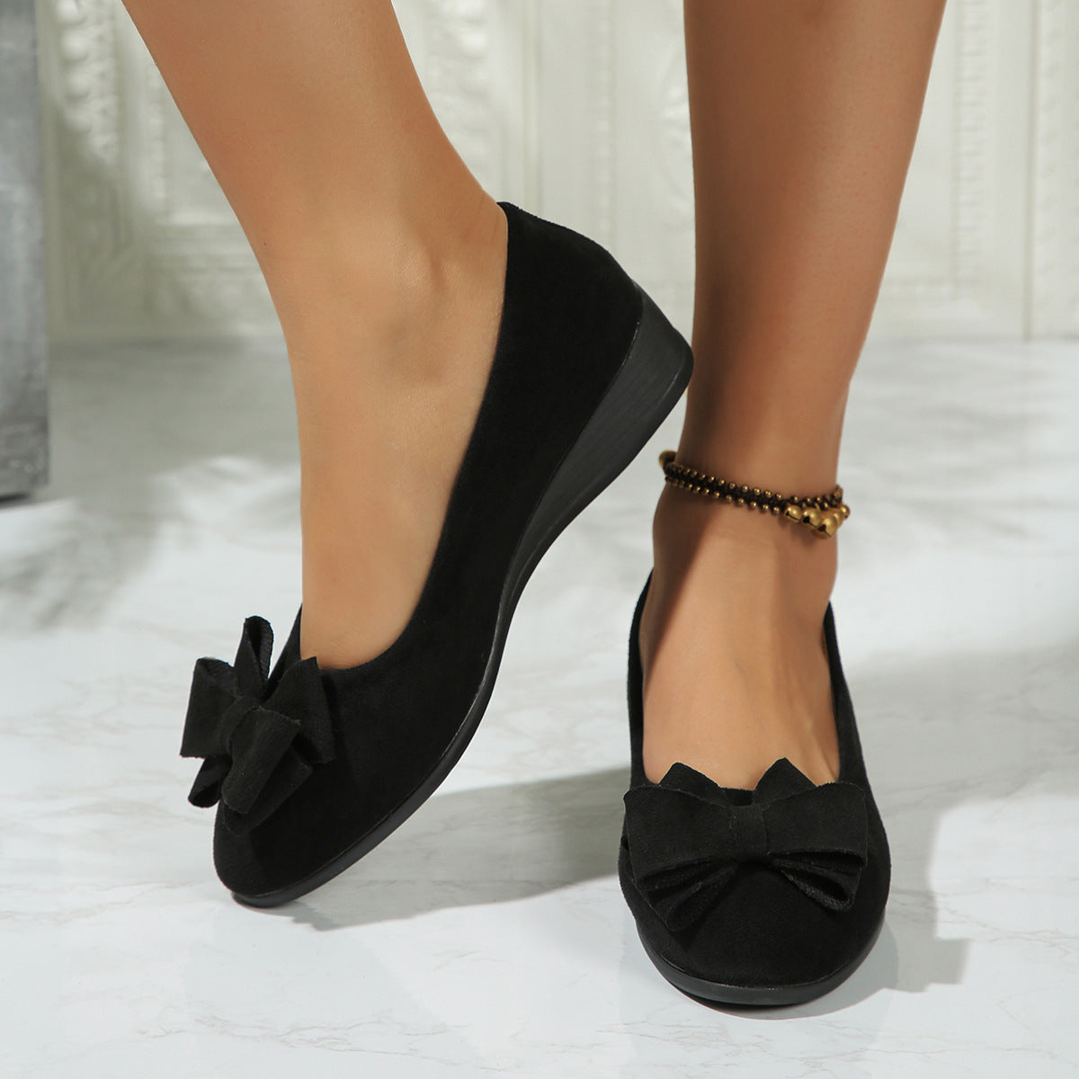 Ortho Welt Suede Shoes With Bow And Elastic - Unique Elegance