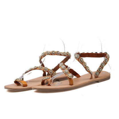 Ortho Welt Boho Mule Sandals With Rhinestones - Unique Elegance